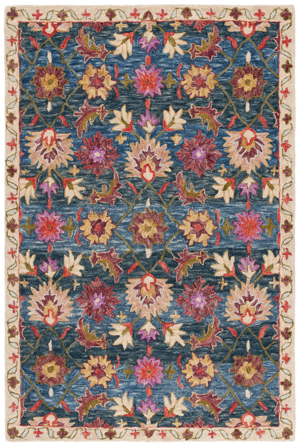 Safavieh Aspen Hand-tufted Runner Rug In Vibrant Teal And Pink – Elegant Floral & Geometric Design For Any Space Navy ,Red 85% Wool,15% Cotton Apn103n-6