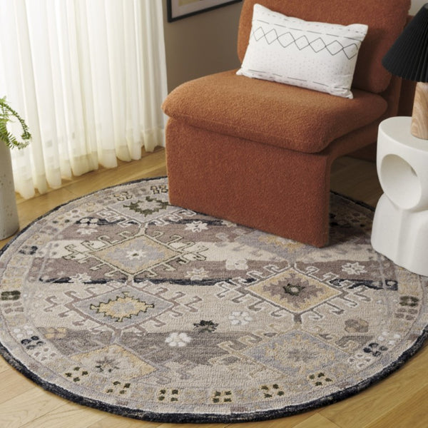Safavieh Aspen Hand-Tufted Wool Runner Oriental Pattern Hallway Rug in Charcoal Beige 5'-0" x 5'-0" (Round) APN105H-5R