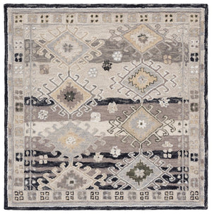 Safavieh Aspen Hand-Tufted Wool Runner Oriental Pattern Hallway Rug in Charcoal Beige 5'-0" x 5'-0" (Square) APN105H-5SQ