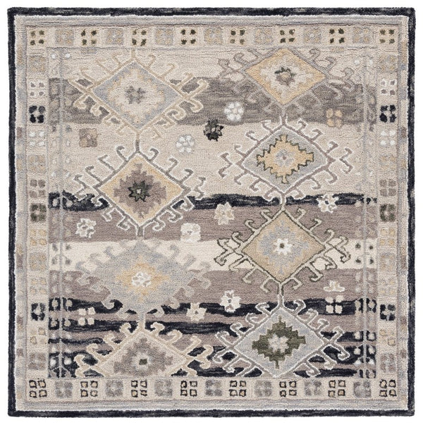 Safavieh Aspen Hand-Tufted Wool Runner Oriental Pattern Hallway Rug in Charcoal Beige 5'-0" x 5'-0" (Square) APN105H-5SQ