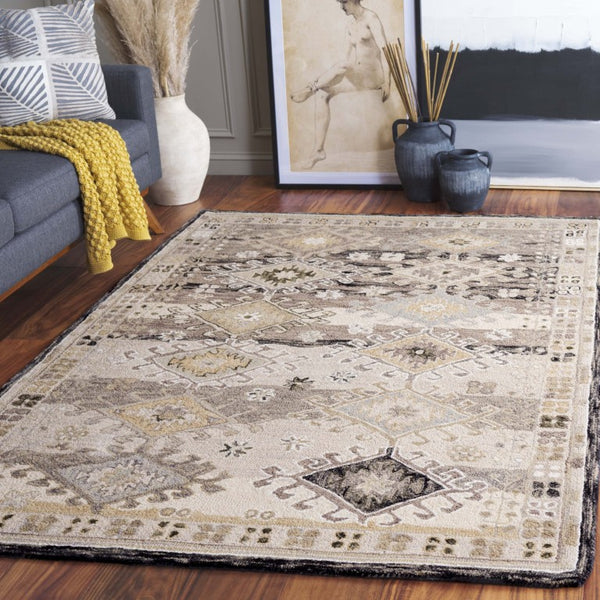 Safavieh Aspen Hand-Tufted Wool Runner Oriental Pattern Hallway Rug in Charcoal Beige 6'-0" x 9'-0" APN105H-6