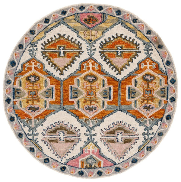 Safavieh Aspen Hand Tufted Wool Accent Rug Bohemian Geometric Pattern for Entryways and Bedrooms 5'-0" x 5'-0" - Round APN106Q-5R