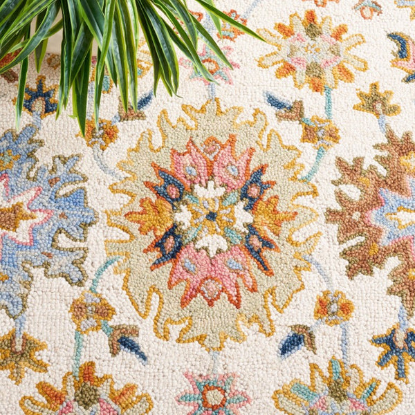 Safavieh Aspen Hand Tufted Wool Runner Ivory Blue Oriental Hallway Rug with Classic Eastern Motifs 3'-0" x 5'-0" APN109A-3