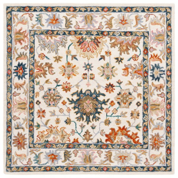 Safavieh Aspen Hand Tufted Wool Runner Ivory Blue Oriental Hallway Rug with Classic Eastern Motifs 6'-0" x 6'-0" APN109A-6SQ