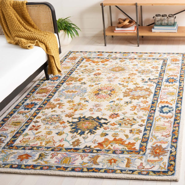 Safavieh Aspen Hand Tufted Wool Runner Ivory Blue Oriental Hallway Rug with Classic Eastern Motifs 6'-0" x 9'-0" APN109A-6