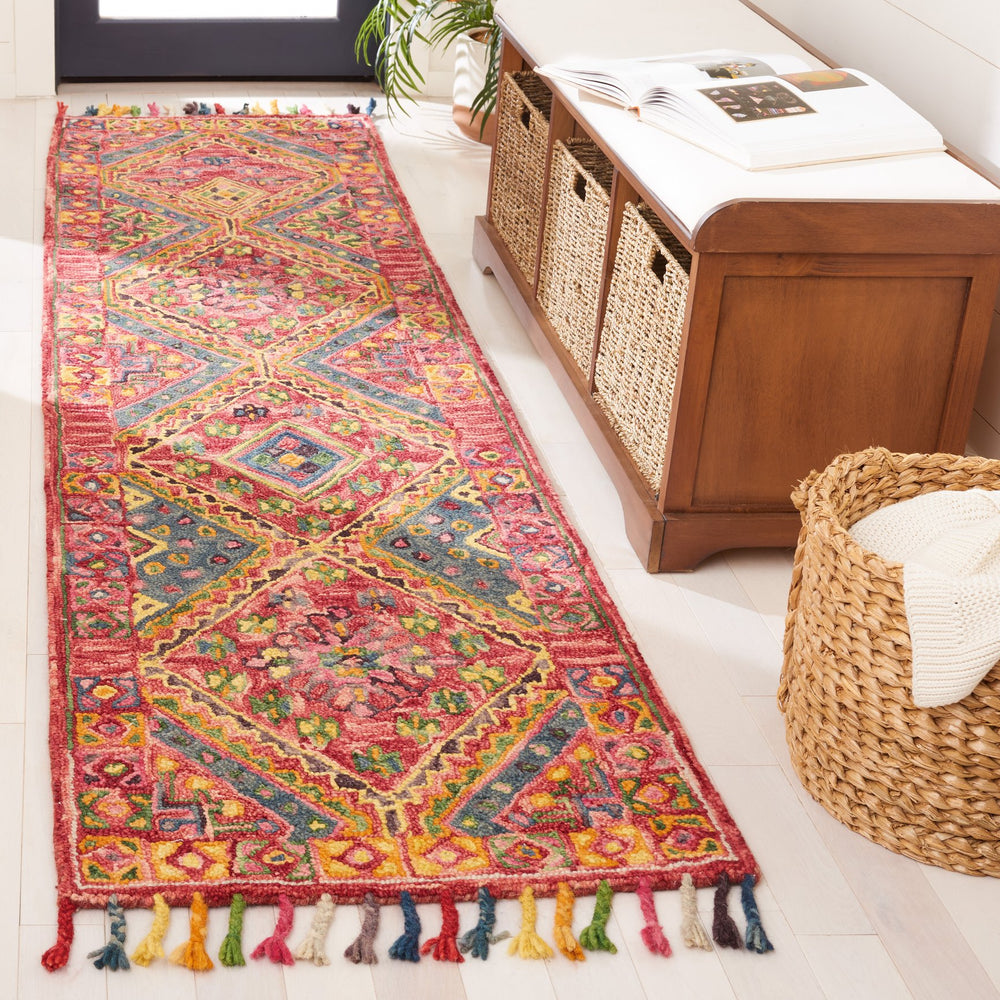 Safavieh Aspen Hand-Tufted Bohemian Accent Rug In Vibrant Red And Blue, Wool-Cotton Blend, Low Pile Durable Texture 2'-3" x 5'-0" APN111Q-25