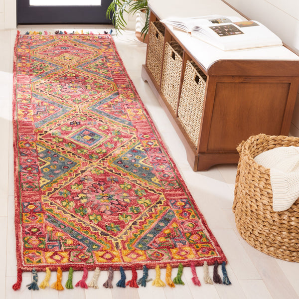 Safavieh Aspen Hand-Tufted Round Wool-Cotton Rug In Vibrant Red & Blue Boho Design For Cozy Accent Spaces 7'-0" x 7'-0" APN111Q-7R