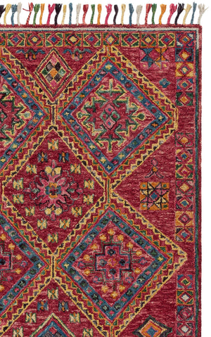 Safavieh Aspen Hand-Tufted Red And Blue Square Rug, 85% Wool 15% Cotton, Bohemian Low-Profile Accent Piece 3'-0" x 3'-0" APN111Q-3SQ