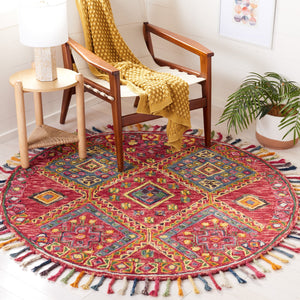 Safavieh Aspen Hand-Tufted Red And Blue Square Rug, 85% Wool 15% Cotton, Bohemian Low-Profile Accent Piece 3'-0" x 3'-0" APN111Q-3SQ