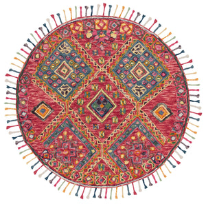 Safavieh Aspen Hand-Tufted Round Wool-Cotton Rug In Vibrant Red & Blue Boho Design For Cozy Accent Spaces 7'-0" x 7'-0" APN111Q-7R