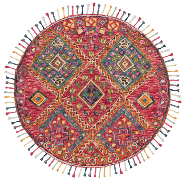 Safavieh Aspen Hand-Tufted Round Wool-Cotton Rug In Vibrant Red & Blue Boho Design For Cozy Accent Spaces 7'-0" x 7'-0" APN111Q-7R