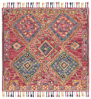 Safavieh Aspen Hand-Tufted Round Wool-Cotton Rug In Vibrant Red & Blue Boho Design For Cozy Accent Spaces 7'-0" x 7'-0" APN111Q-7R