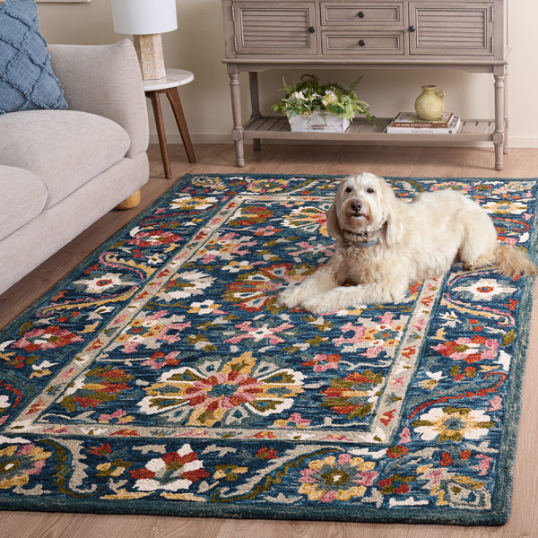 Safavieh Aspen Hand-Tufted Blue Green Floral Runner Rug, 85% Wool/15% Cotton, Low-Profile Durable Texture 2'-3" x 11'-0" APN129M-211
