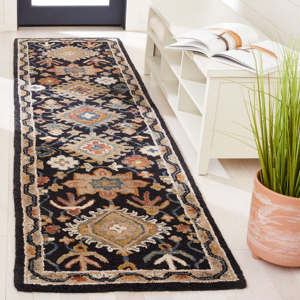 Safavieh Aspen Hand-Tufted Round Rug In Black & Rust — Wool-Cotton Blend, Low-Profile 1/2" Pile, Durable Elegance 3'-0" x 3'-0" APN145Z-3R