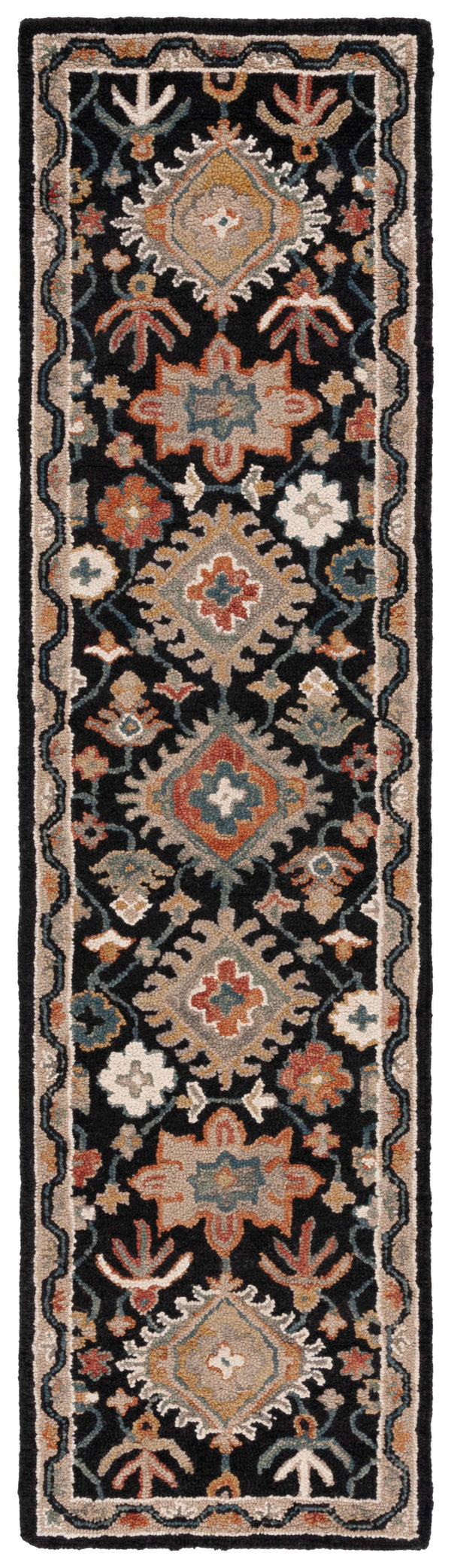 Safavieh Aspen Hand-Tufted Square Area Rug In Black & Rust — Wool-Cotton Blend, Traditional Floral Elegance 7'-0" x 7'-0" APN145Z-7SQ