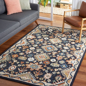 Safavieh Aspen Hand-Tufted Square Area Rug In Black & Rust — Wool-Cotton Blend, Traditional Floral Elegance 7'-0" x 7'-0" APN145Z-7SQ