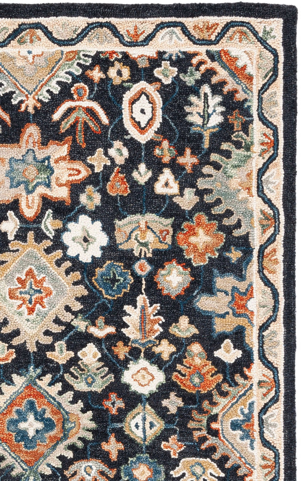 Safavieh Aspen Hand-Tufted Square Area Rug In Black & Rust — Wool-Cotton Blend, Traditional Floral Elegance 7'-0" x 7'-0" APN145Z-7SQ