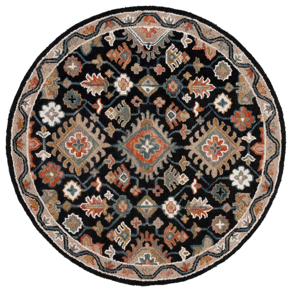Safavieh Aspen Hand-Tufted Round Rug In Black & Rust — Wool-Cotton Blend, Low-Profile 1/2" Pile, Durable Elegance 3'-0" x 3'-0" APN145Z-3R