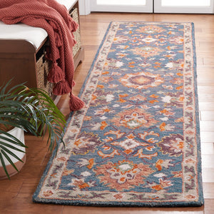 Safavieh Aspen Hand-Tufted 9'X12' Wool-Cotton Rug In Blue & Rust, 1/2" Plush Pile, Traditional-Modern Style APN146M-9
