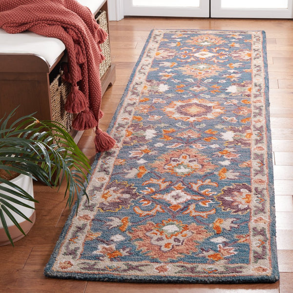 Safavieh Aspen Hand-Tufted 9'X12' Wool-Cotton Rug In Blue & Rust, 1/2" Plush Pile, Traditional-Modern Style APN146M-9