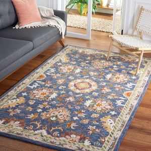 Safavieh Aspen Hand-Tufted 9'X12' Wool-Cotton Rug In Blue & Rust, 1/2" Plush Pile, Traditional-Modern Style APN146M-9
