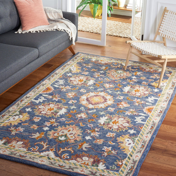 Safavieh Aspen Hand-Tufted 9'X12' Wool-Cotton Rug In Blue & Rust, 1/2" Plush Pile, Traditional-Modern Style APN146M-9