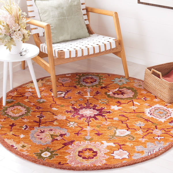 Safavieh Aspen Hand-Tufted Rust & Green Square Rug — Wool-Cotton Blend, Bohemian Warmth & Soft Durable Texture 3'-0" x 3'-0" APN148P-3SQ