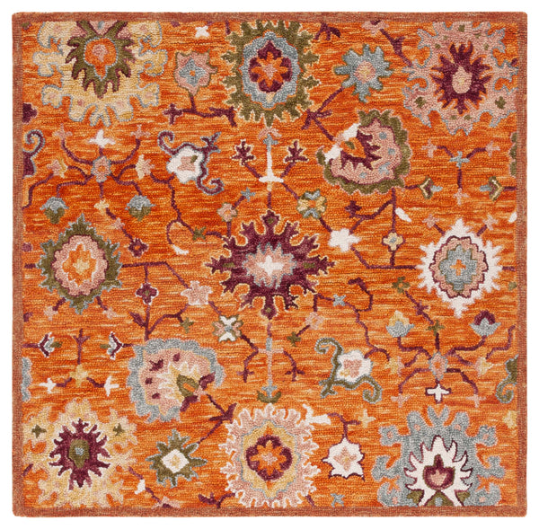 Safavieh Aspen Hand-Tufted Rust & Green Square Rug — Wool-Cotton Blend, Bohemian Warmth & Soft Durable Texture 3'-0" x 3'-0" APN148P-3SQ