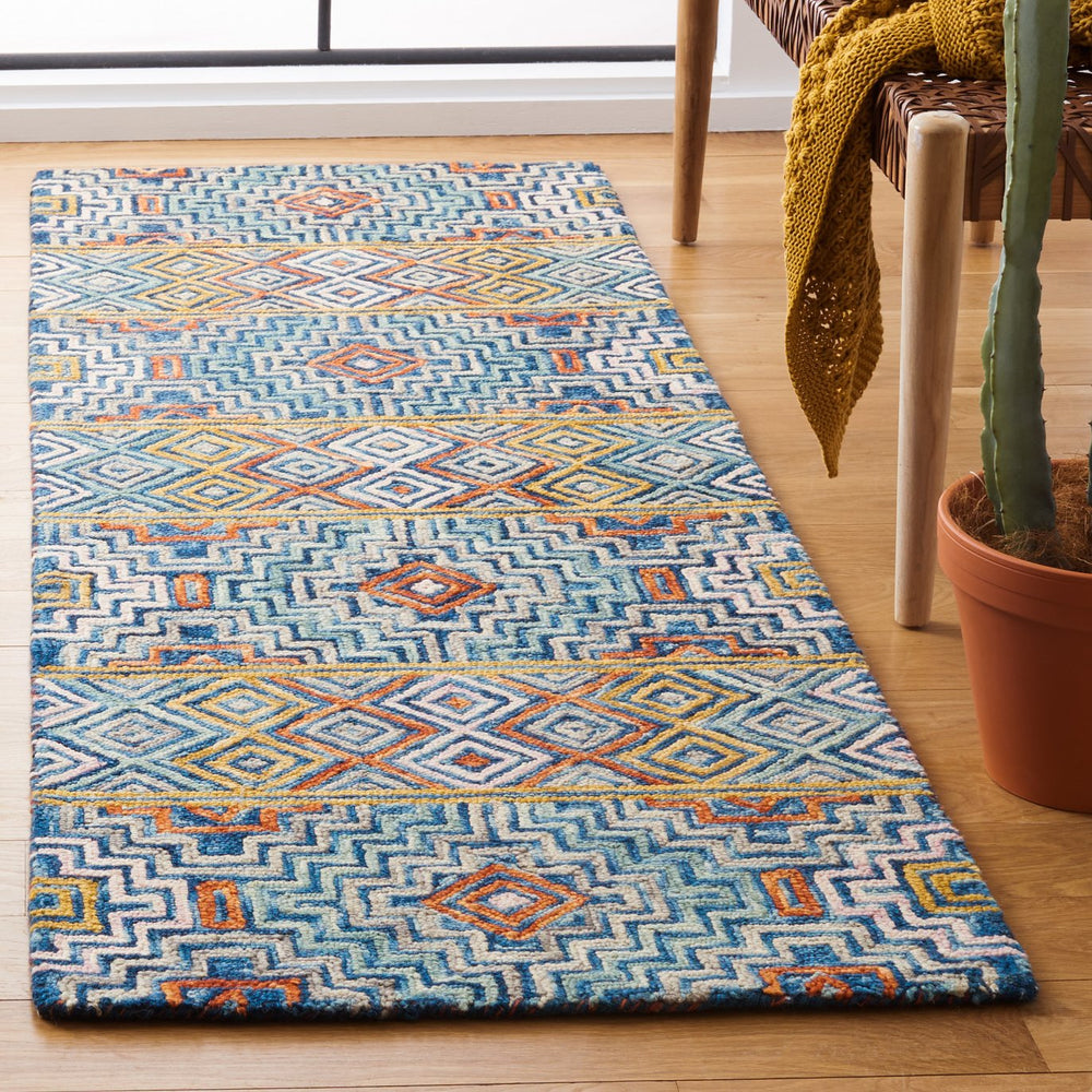 Safavieh Aspen Hand-tufted Bohemian Wool Rug – Vibrant Geometric Design For Timeless Home Elegance Blue ,Gold Wool Apn273m-215