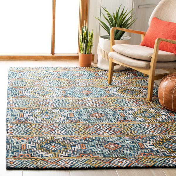 Safavieh Aspen Hand-tufted Bohemian Wool Rug – Vibrant Geometric Design For Timeless Home Elegance Blue ,Gold Wool Apn273m-215