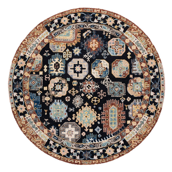 Safavieh Aspen Hand Tufted Wool & Cotton Round Area Rug - Bohemian Black Ivory Design, 7ft Diameter Elegance Black ,Ivory 85% Wool,15% Cotton Apn305z-7r