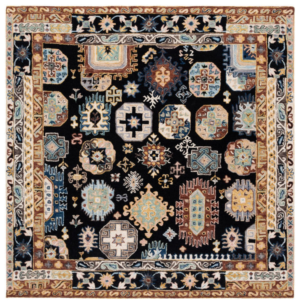 Safavieh Aspen Hand Tufted Wool & Cotton Round Area Rug - Bohemian Black Ivory Design, 7ft Diameter Elegance Black ,Ivory 85% Wool,15% Cotton Apn305z-7r