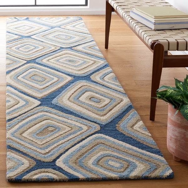 Safavieh Aspen Hand Tufted Wool Area Rug - Elegant Geometric Design For Cozy Living Spaces And Durability Blue ,Beige Wool Apn350m-6