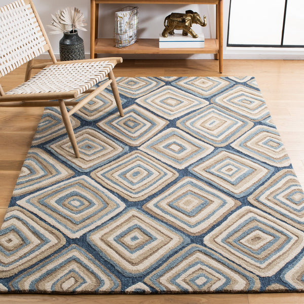 Safavieh Aspen Hand Tufted Wool Area Rug - Elegant Geometric Design For Cozy Living Spaces And Durability Blue ,Beige Wool Apn350m-6