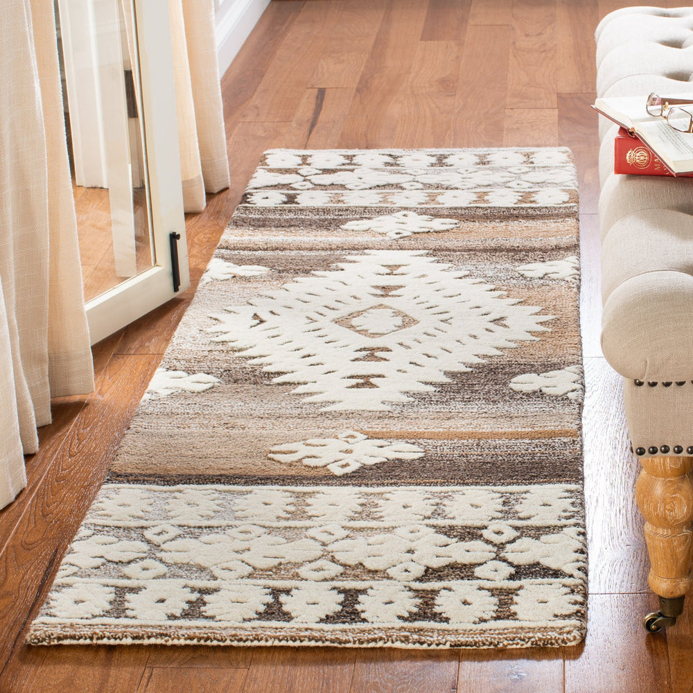 Safavieh Aspen Hand-Tufted Ivory & Light Brown Bohemian Geometric Square Rug — Wool-Cotton Blend, Durable Elegance 3'-0" x 3'-0" APN550A-3SQ