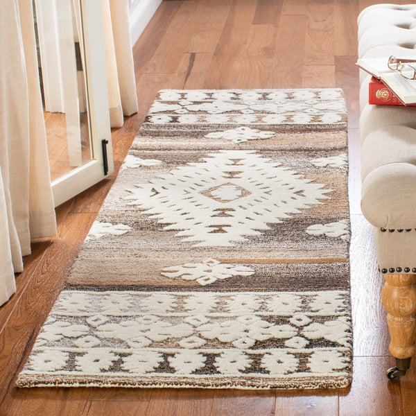 Safavieh Aspen Hand-Tufted Ivory & Light Brown Bohemian Geometric Square Rug — Wool-Cotton Blend, Durable Elegance 3'-0" x 3'-0" APN550A-3SQ
