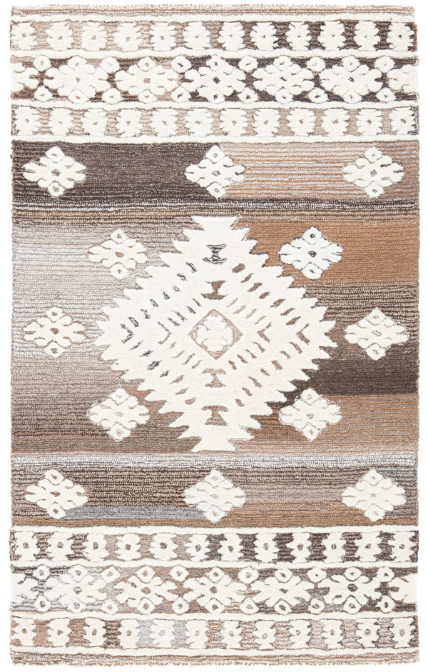 Safavieh Aspen Hand-Tufted Ivory & Light Brown Bohemian Geometric Square Rug — Wool-Cotton Blend, Durable Elegance 3'-0" x 3'-0" APN550A-3SQ