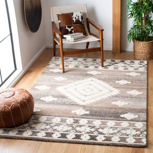 Safavieh Aspen Hand-Tufted Round Wool-Cotton Rug Ivory & Light Brown With Bohemian Geometric Medallion 5'-0" x 5'-0" APN550A-5R