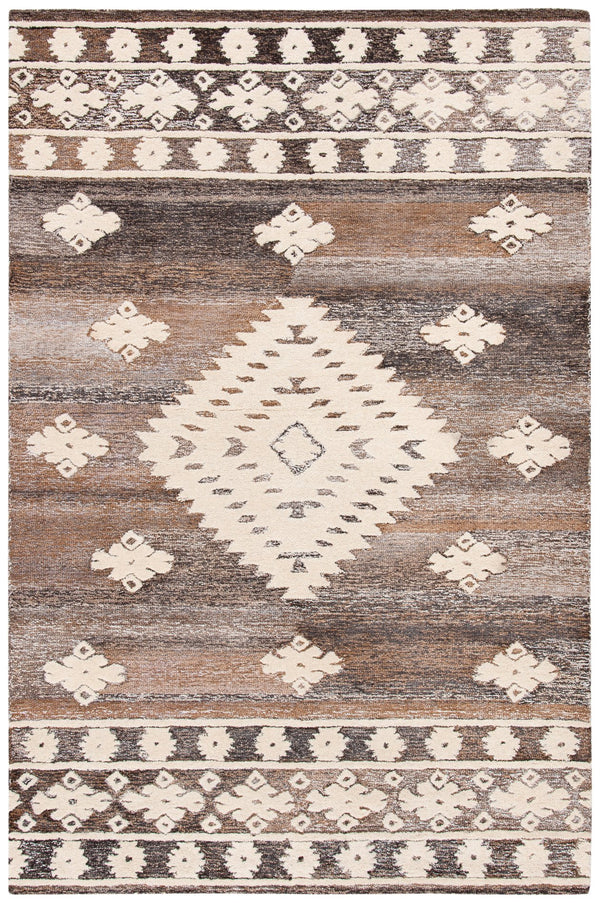 Safavieh Aspen Hand-Tufted Ivory & Light Brown Bohemian Geometric Square Rug — Wool-Cotton Blend, Durable Elegance 3'-0" x 3'-0" APN550A-3SQ