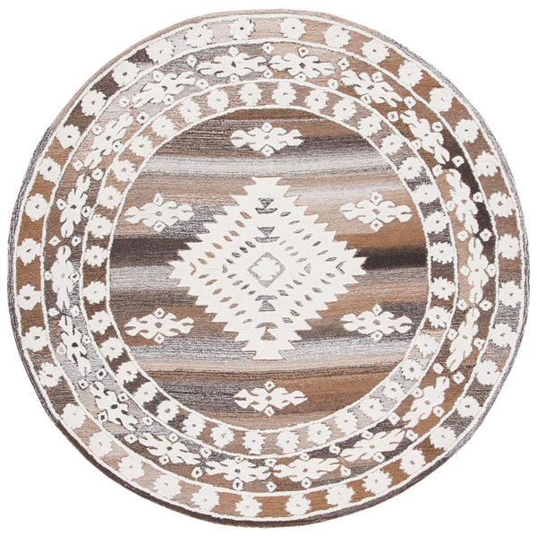 Safavieh Aspen Hand-Tufted Ivory & Light Brown Bohemian Geometric Square Rug — Wool-Cotton Blend, Durable Elegance 3'-0" x 3'-0" APN550A-3SQ