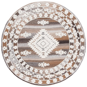 Safavieh Aspen Hand-Tufted Round Wool-Cotton Rug Ivory & Light Brown With Bohemian Geometric Medallion 5'-0" x 5'-0" APN550A-5R