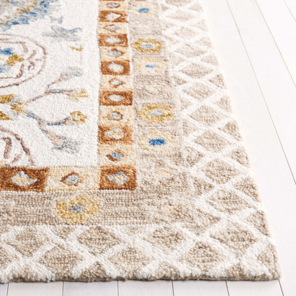 Safavieh Aspen Hand-tufted Runner Rug - Luxurious Wool Blend In Elegant Ivory And Beige With Floral Patterns Ivory ,Beige 80% Wool & 20% Cotton Apn551b-5