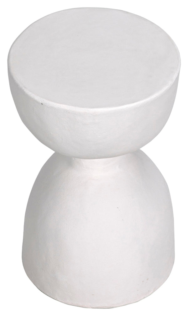 Noir Hourglass Stool - Modern White Fiber Cement Accent Table, Handcrafted Multi-Purpose Design, 24" Height AR-162WFC