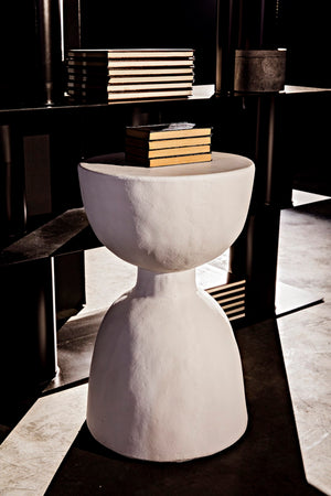 Noir Hourglass Stool - Modern White Fiber Cement Accent Table, Handcrafted Multi-Purpose Design, 24" Height AR-162WFC