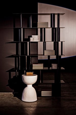 Noir Hourglass Stool - Modern White Fiber Cement Accent Table, Handcrafted Multi-Purpose Design, 24" Height AR-162WFC