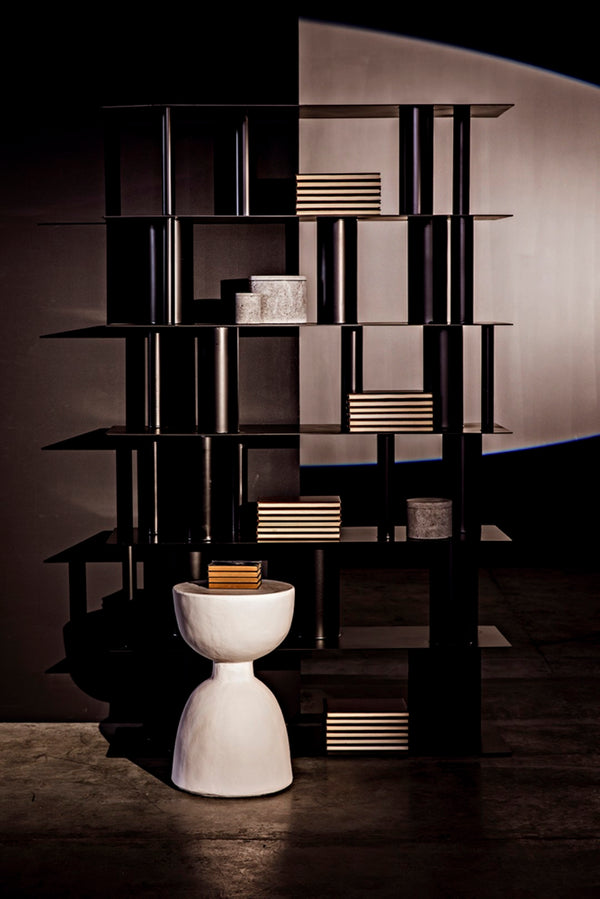 Noir Hourglass Stool - Modern White Fiber Cement Accent Table, Handcrafted Multi-Purpose Design, 24" Height AR-162WFC