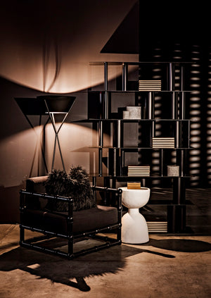 Noir Hourglass Stool - Modern White Fiber Cement Accent Table, Handcrafted Multi-Purpose Design, 24" Height AR-162WFC