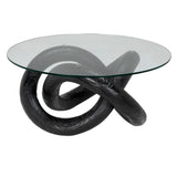 Phobos Coffee Table with Glass Black Resin AR-311BBF Black Noir