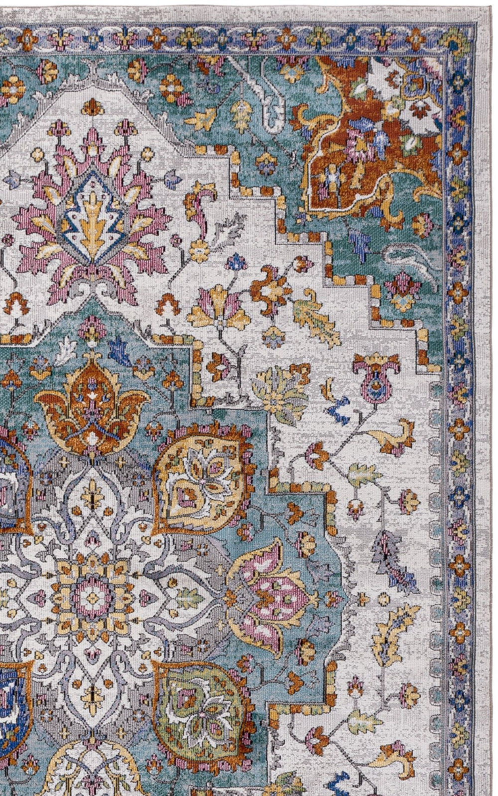 Safavieh Aria Classic Power-Loomed Area Rug In Ivory And Turquoise — Durable, Soft, Stain-Resistant Elegance 5'-0" x 6'-7" ARA102A-5