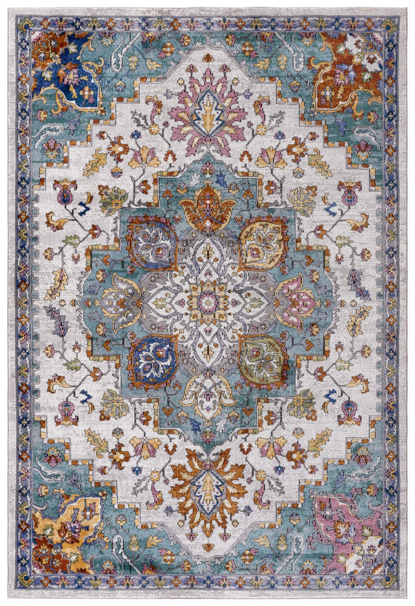 Safavieh Aria Power-Loomed 102A Ivory Turquoise Area Rug — Traditional Motif, Soft Durable Low-Maintenance Finish 8'-0" x 10'-0" ARA102A-8
